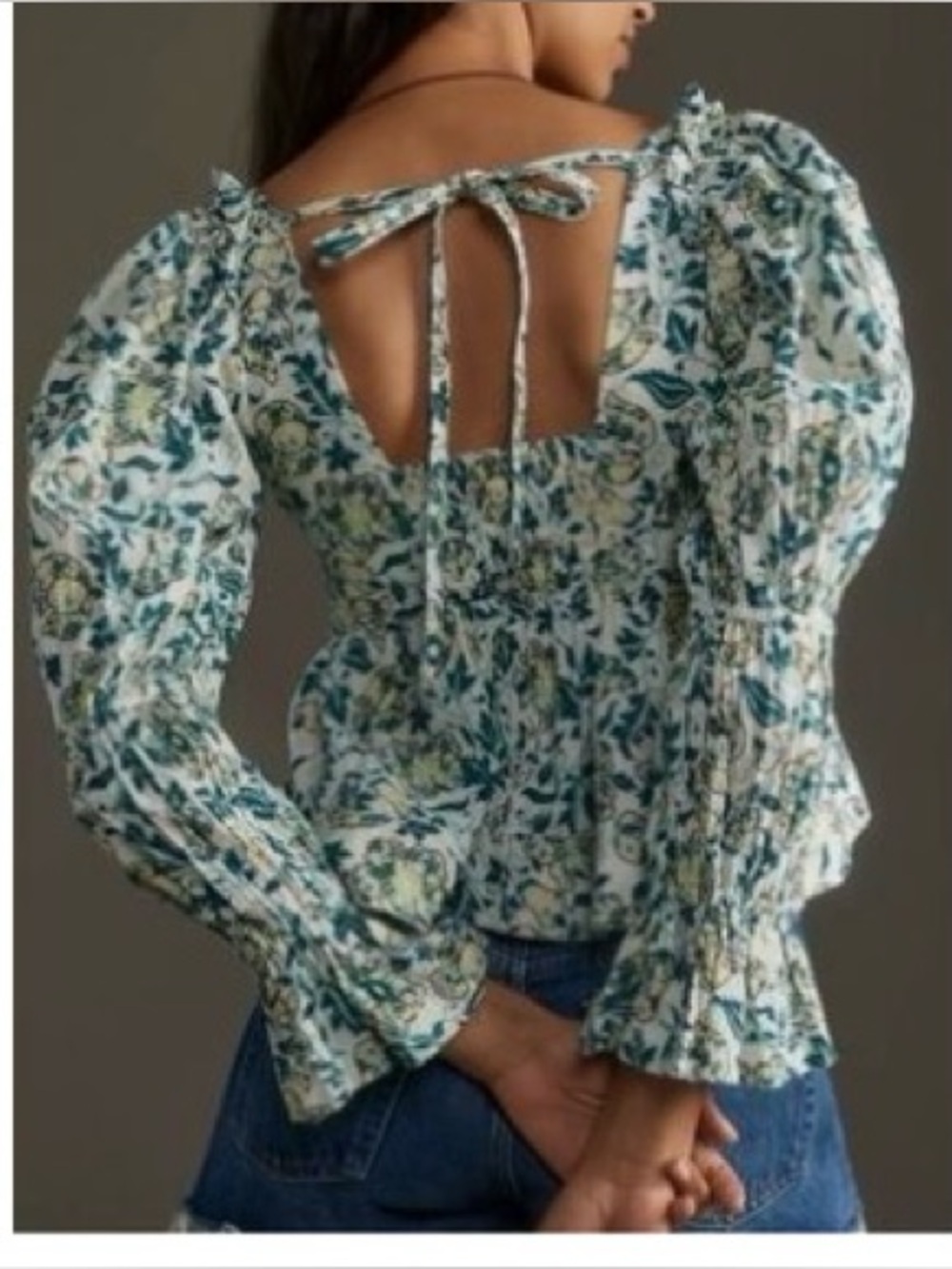 Pilcro Floral Tie-Back Tank Top in Cream, Green & Yellow